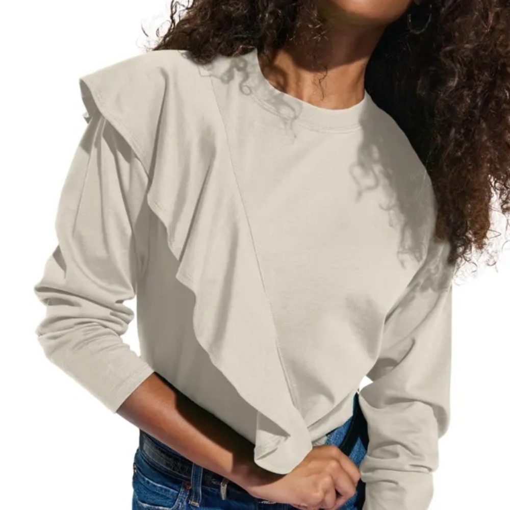 Nation LTD Farrah ruffle ivory long sleeve top women’s small